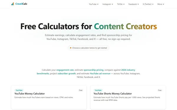 CreatiCalc content creator calculator suite