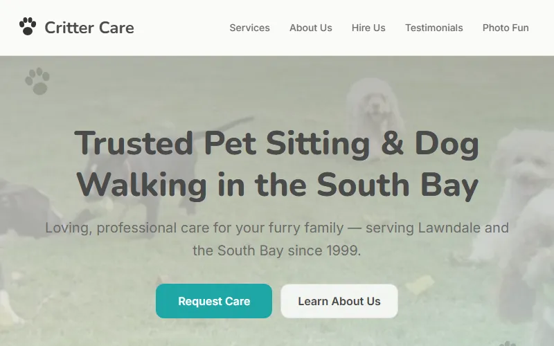 Critter Care website, rebuilt