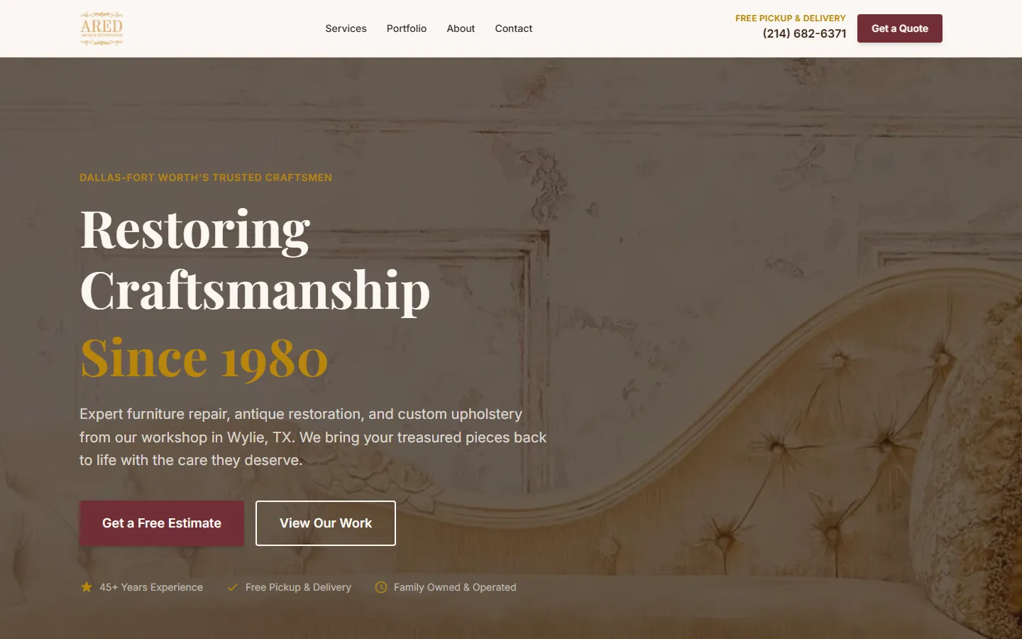 ARED Furniture Repair website, rebuilt