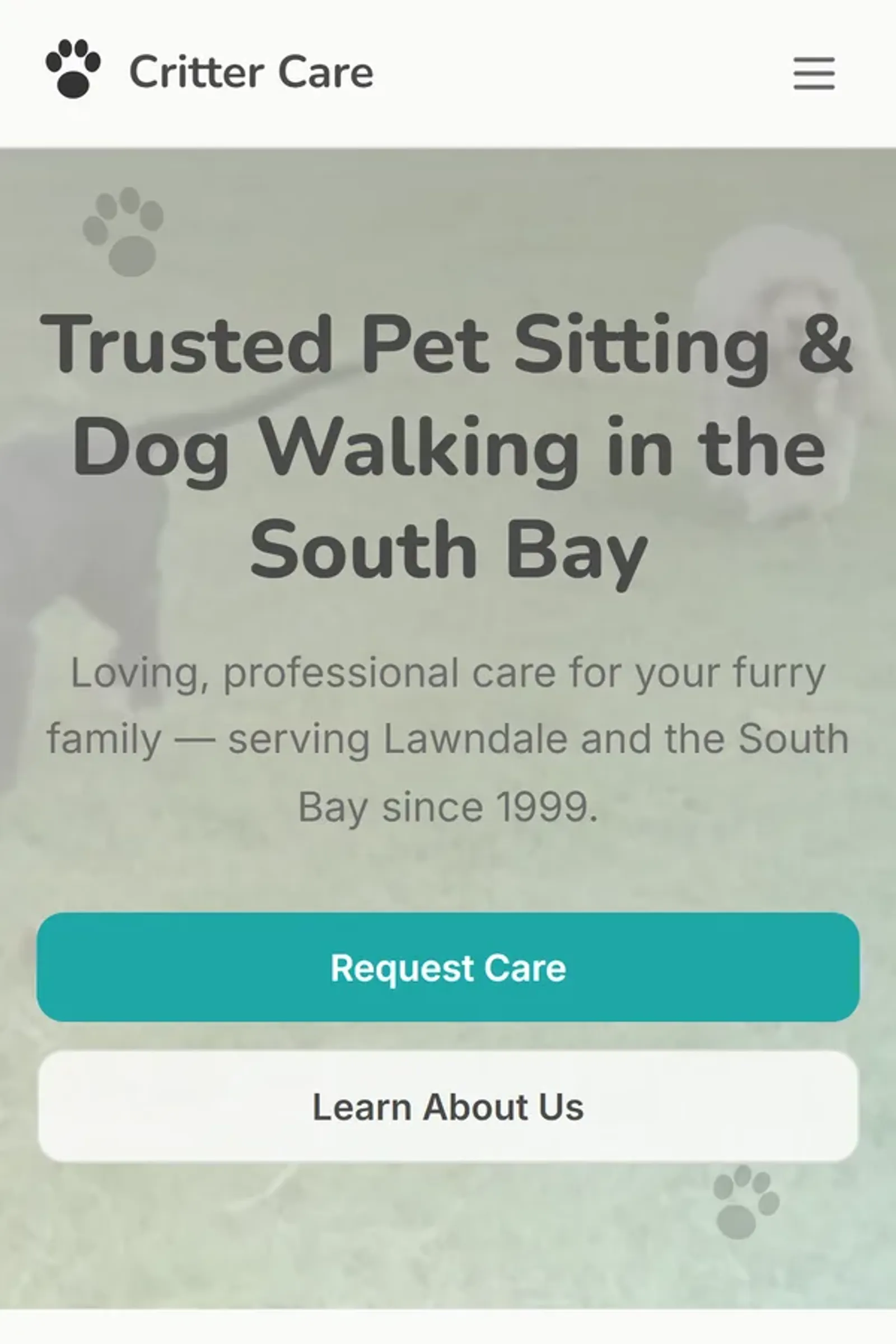 Critter Care mobile experience before and after redesign — after