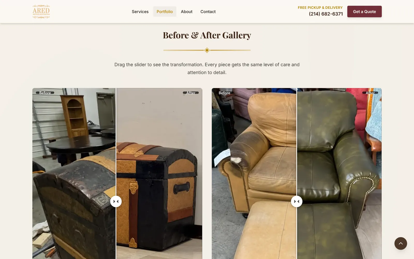 ARED portfolio page before and after redesign — after