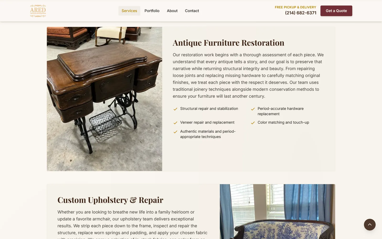 ARED services page before and after redesign — after
