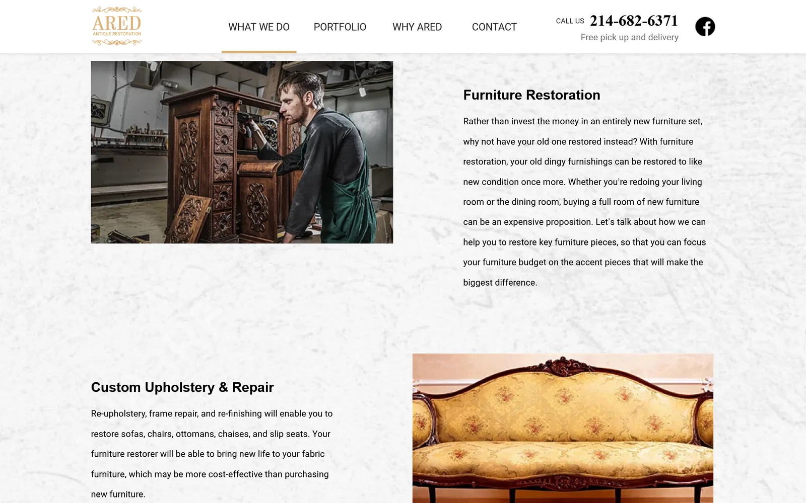 ARED services page before and after redesign — before